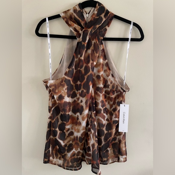 New! Calvin Klein Animal Print Halter Top - Picture 1 of 3